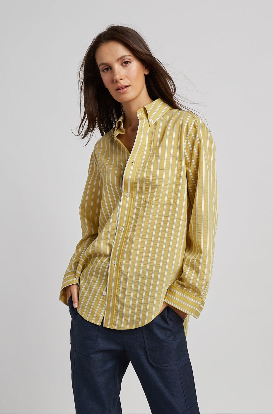 Kean boyfriend striped button down shirt