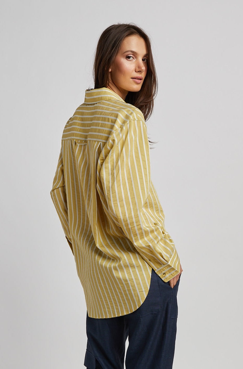 Kean boyfriend striped button down shirt