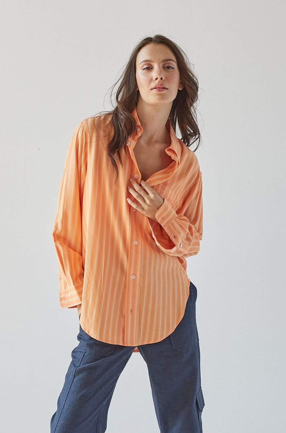 Kean boyfriend striped button down shirt