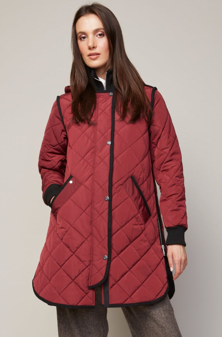 Libby quilted full zip coat with removable hood