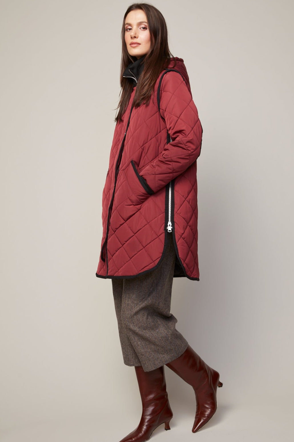 Libby quilted full zip coat with removable hood