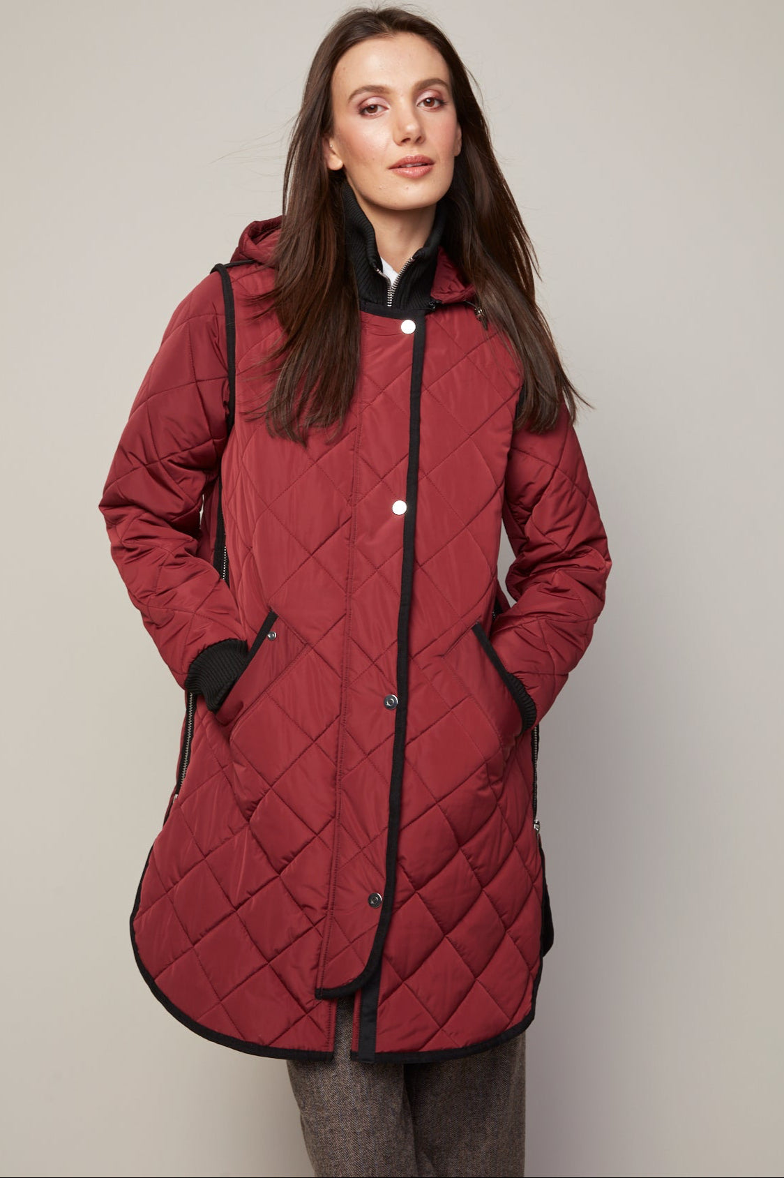 Libby quilted full zip coat with removable hood