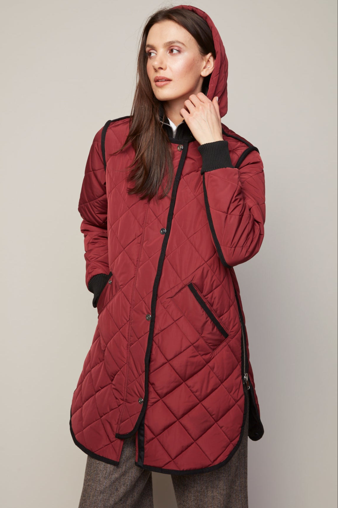 Libby quilted full zip coat with removable hood