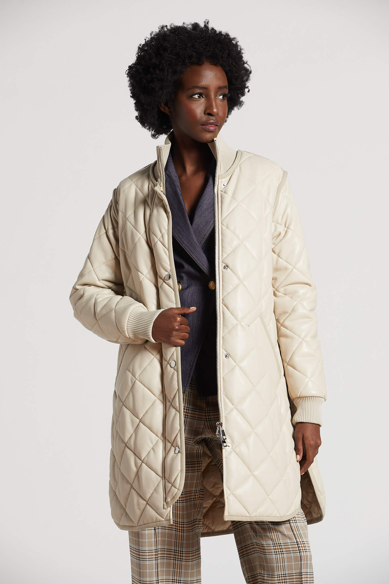 Liberty quilted full zip vegan leather coat w/ side zipper