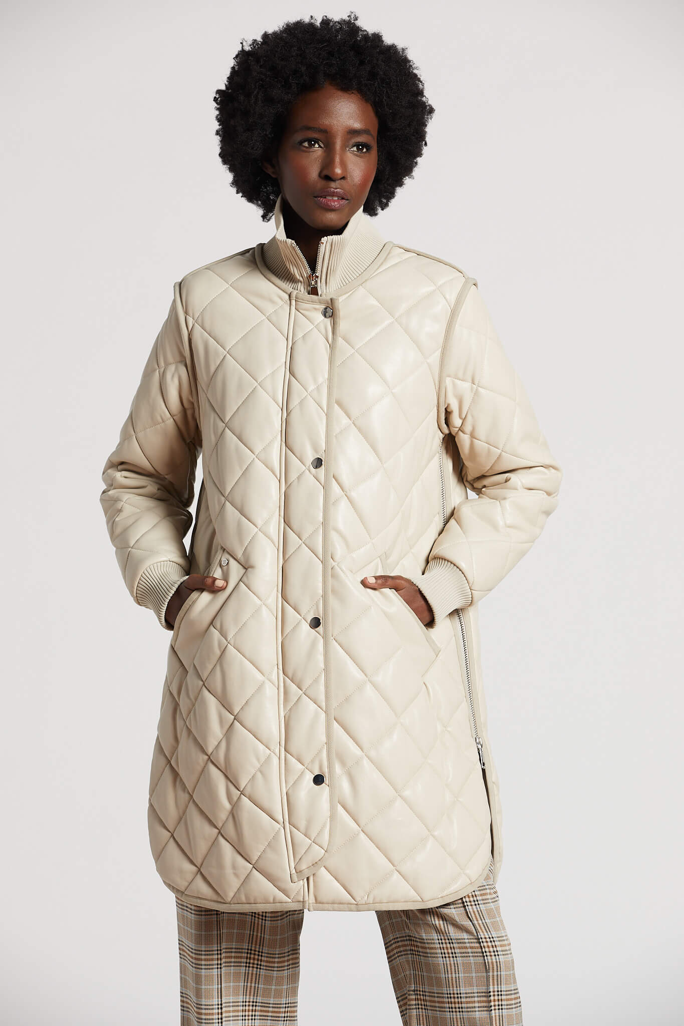Liberty quilted full zip vegan leather coat w/ side zipper