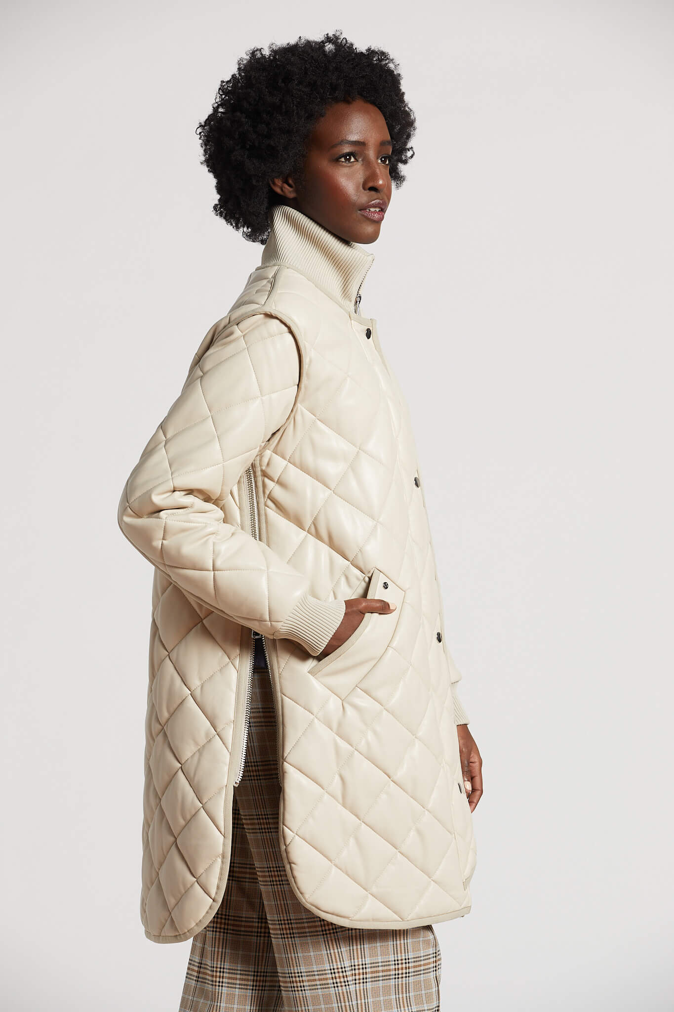 Liberty quilted full zip vegan leather coat w/ side zipper