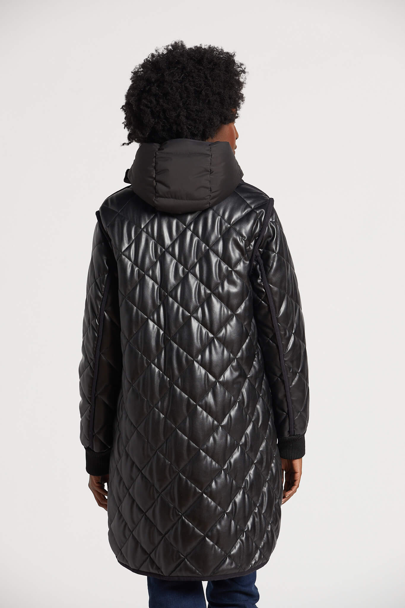 Manteau en cuir végan matelassé avec fermeture éclair latérale Liberty