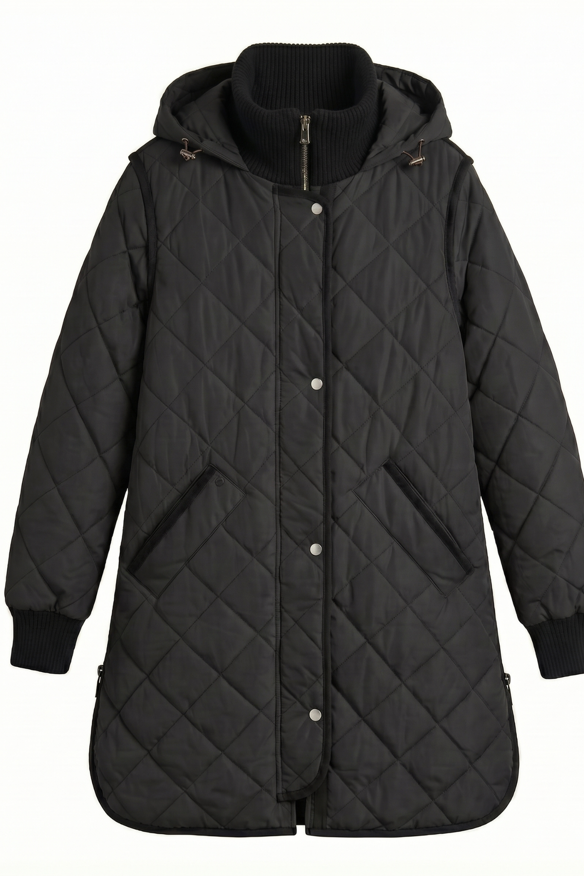 Libby quilted full zip coat with removable hood