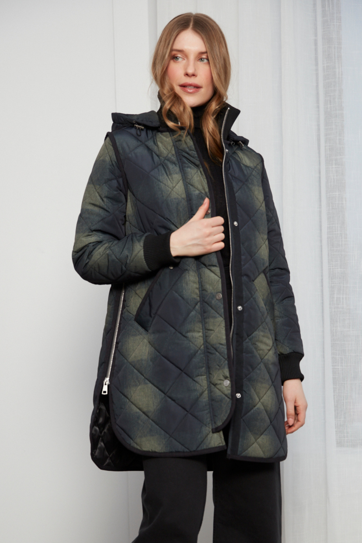 Libby, quilted full zip coat with removable hood