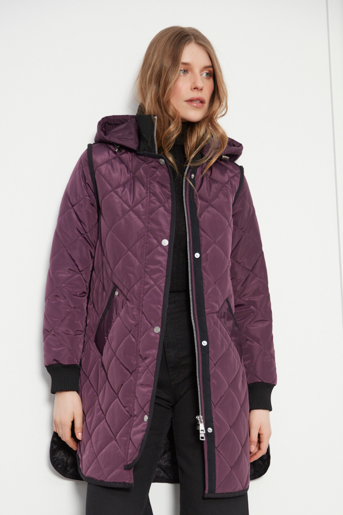 Libby, quilted full zip coat with removable hood