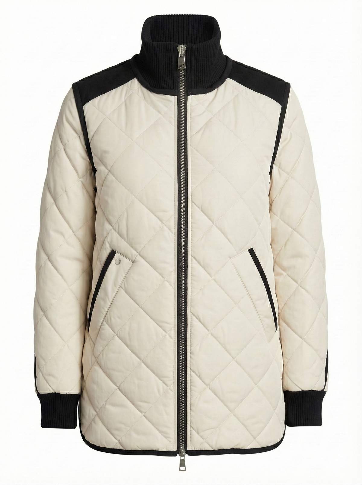 Livia, high-rib funnel-neck collar quilted jacket