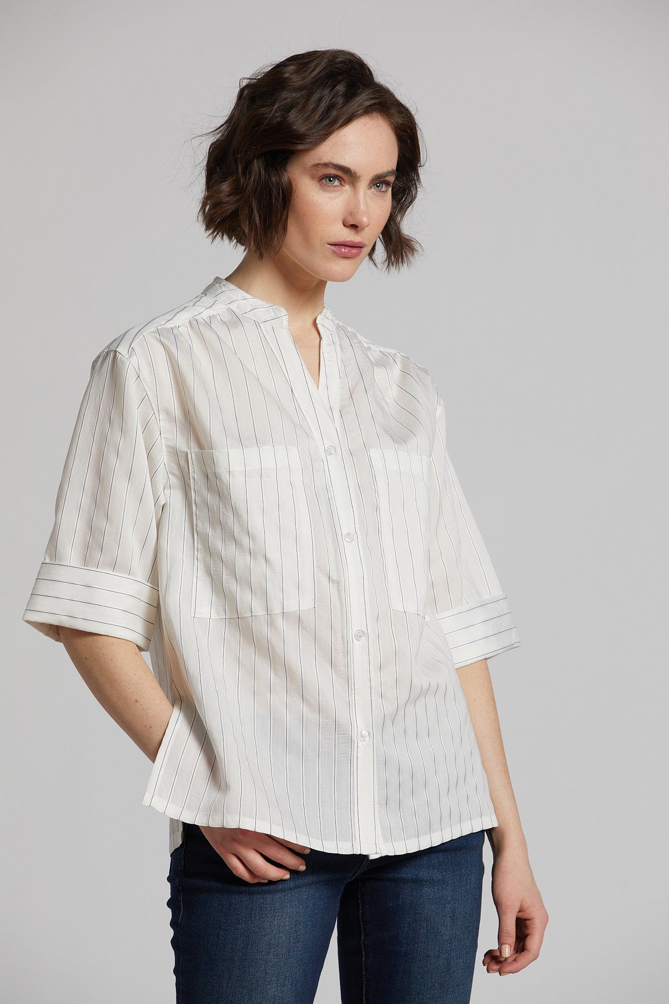Nala Fine Stripe Patch Pocket Blouse