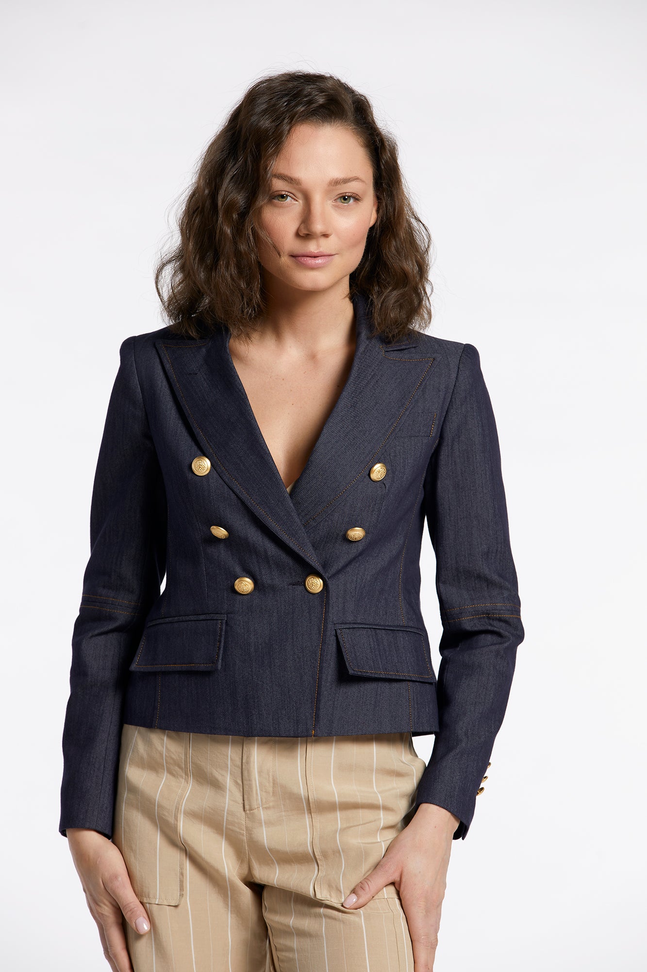 Blazer en denim extensible à double boutonnage Nevada