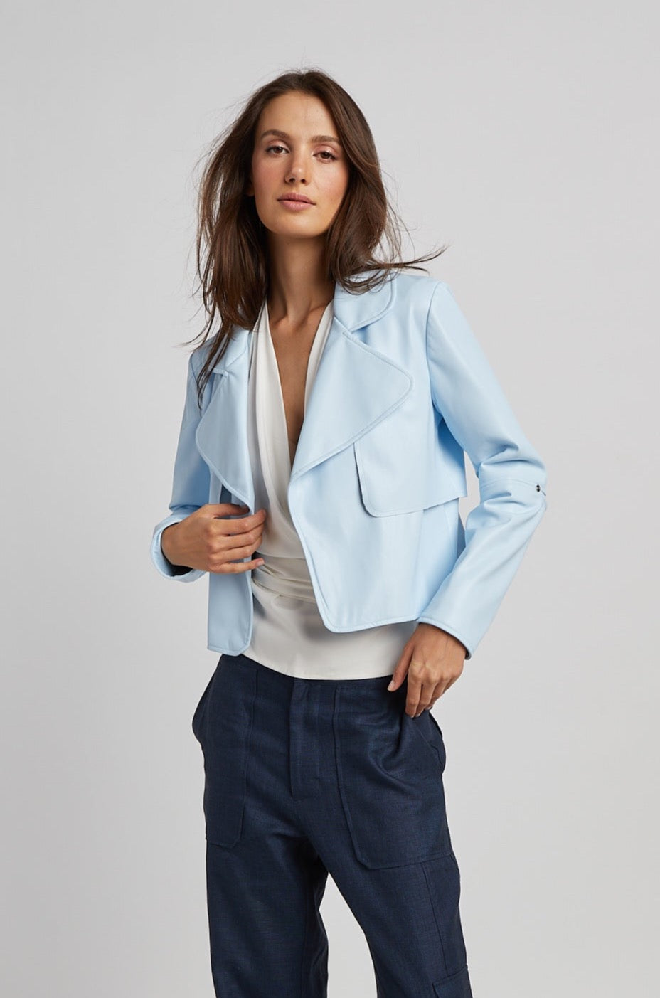 Ninon Short Vegan Leather Open Front Jacket