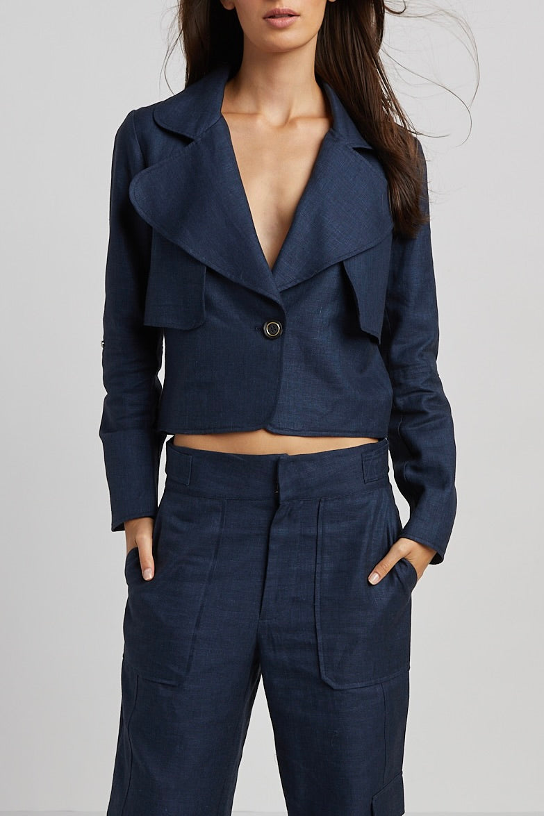 Ninon Linen Blend Jacket w/ Button Closure