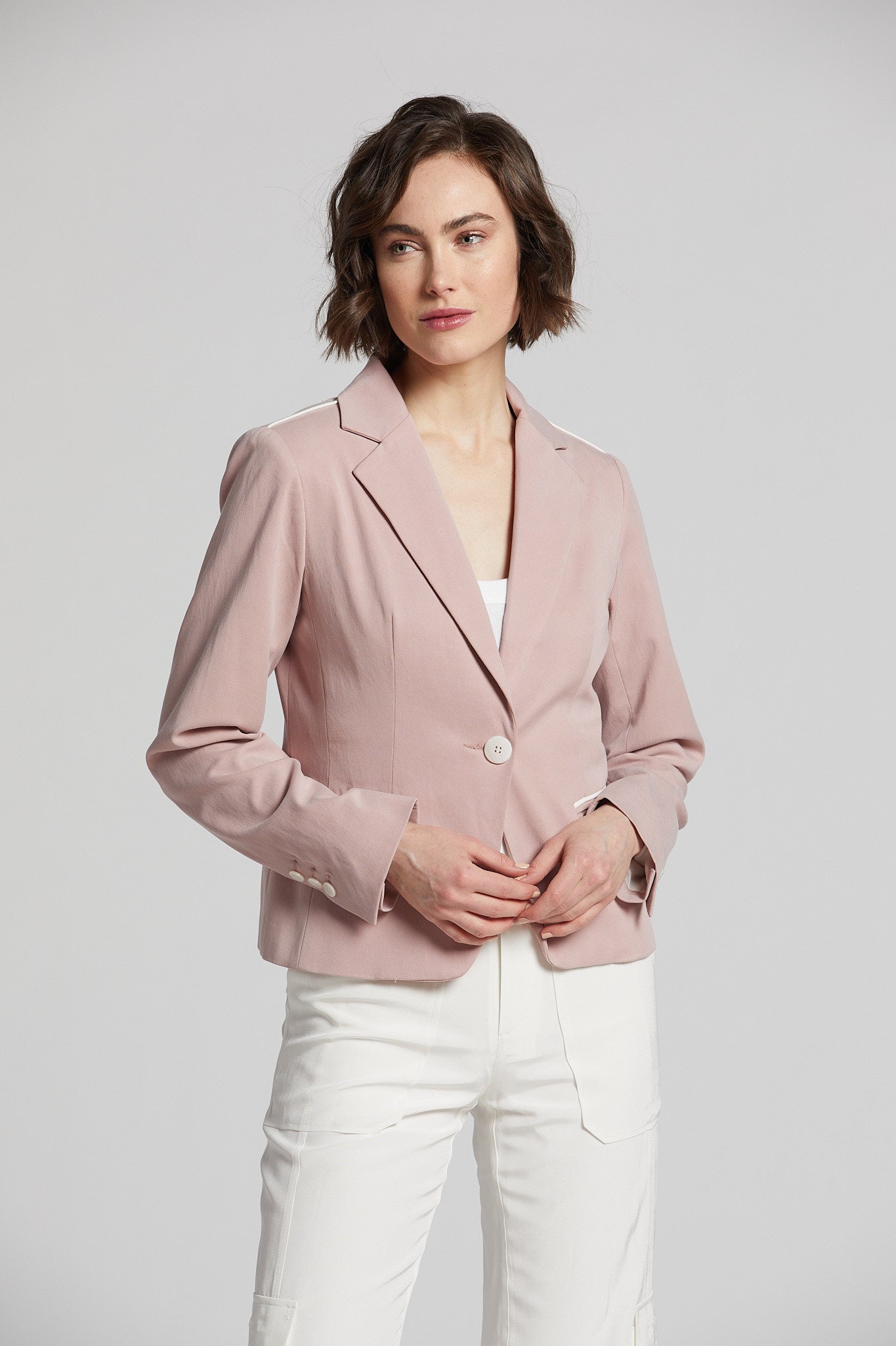 Noa Single Breasted Stretch Blazer With Piping