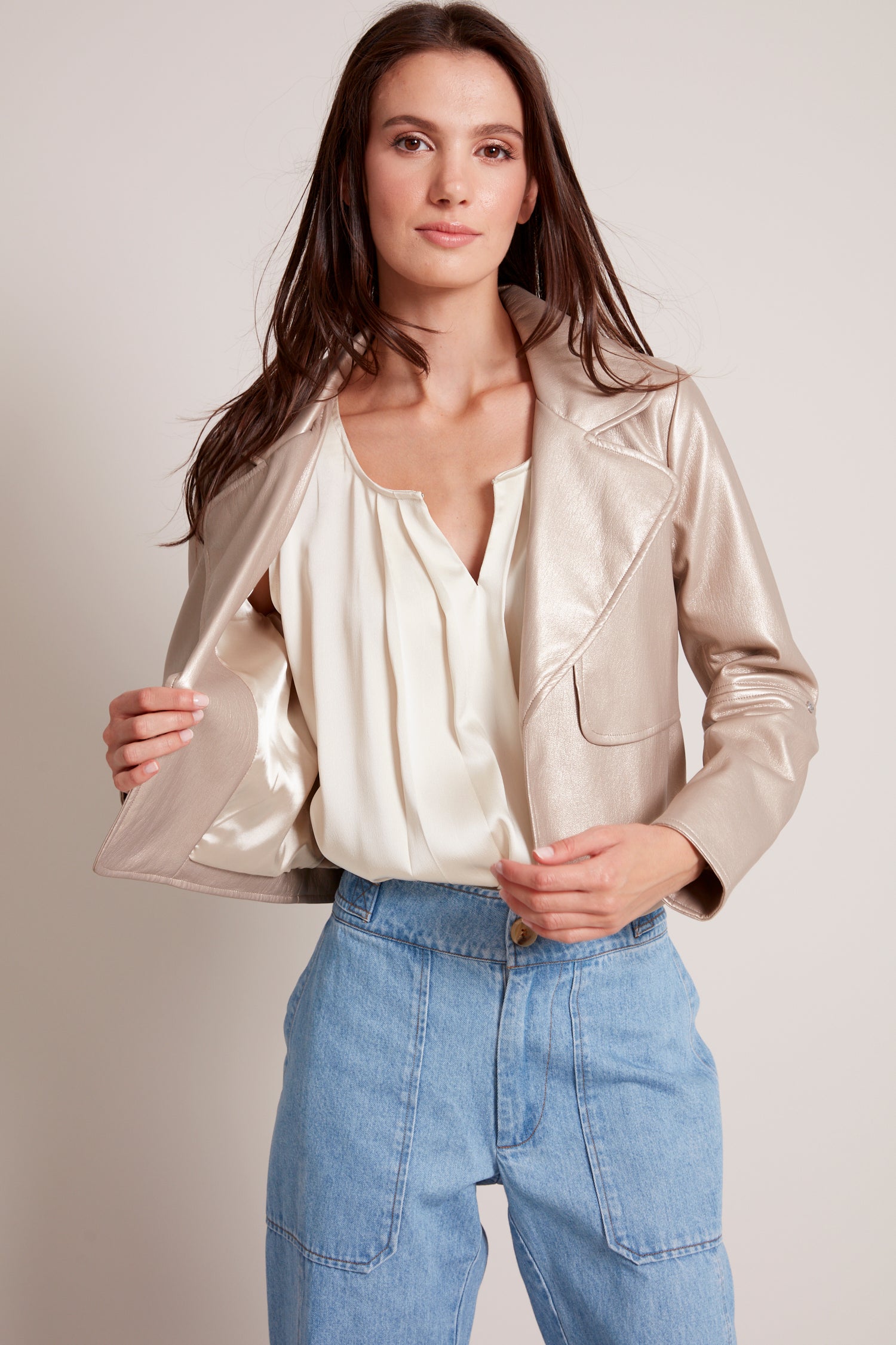 Ninon short vegan leather open front jacket