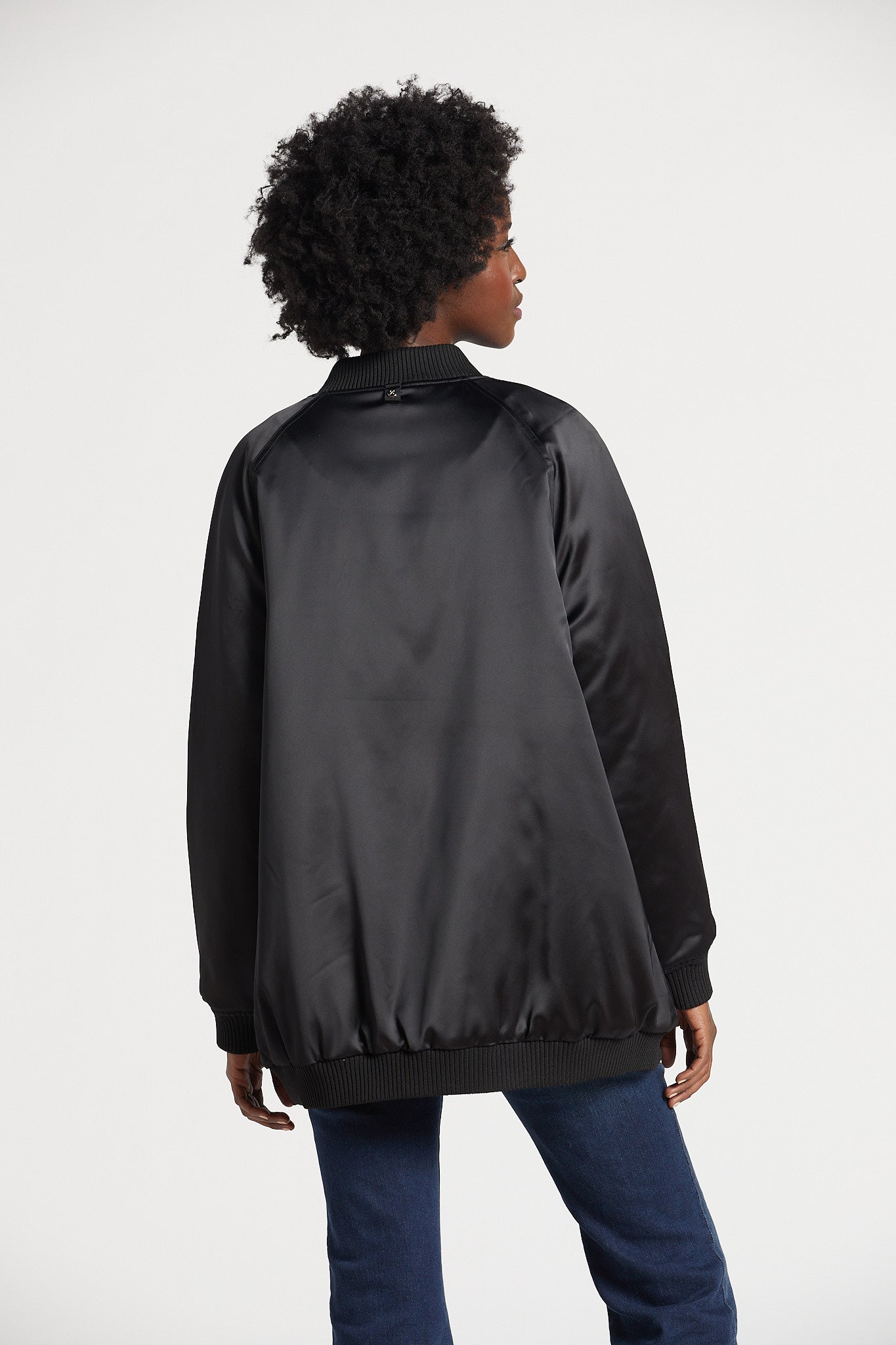 Pako long bomber jacket w/ baseball collar