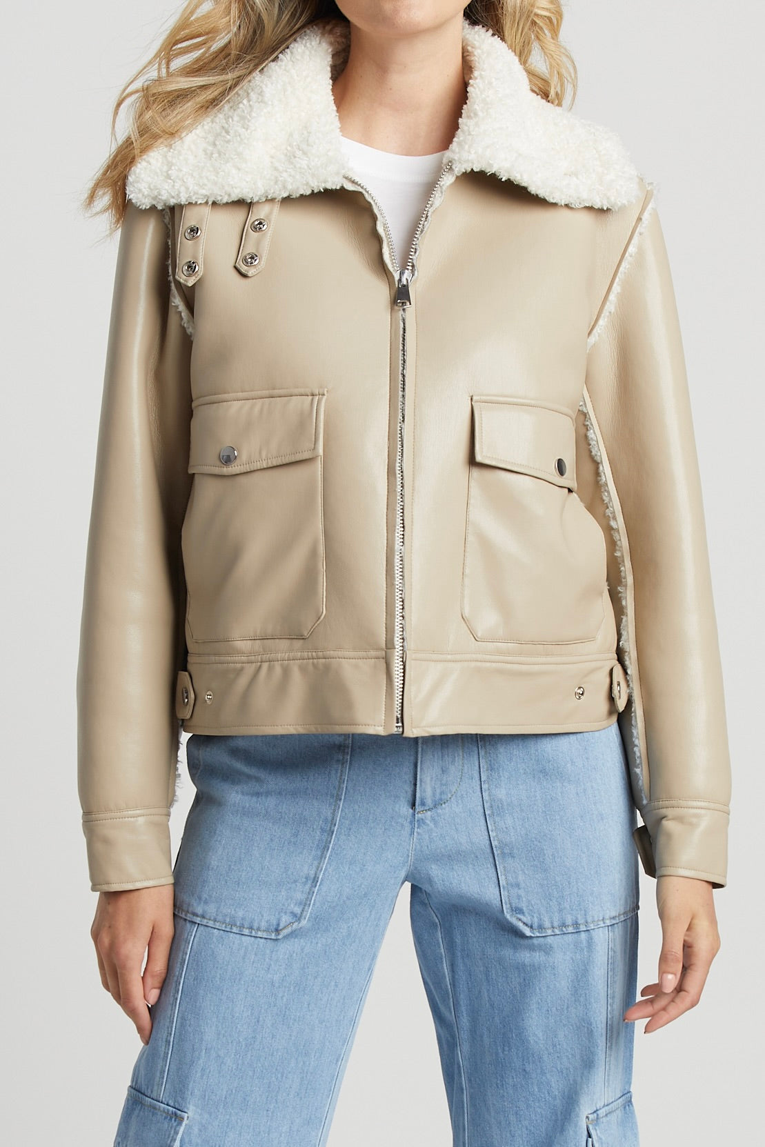 Manteau aviateur en cuir vegan doublé Parker