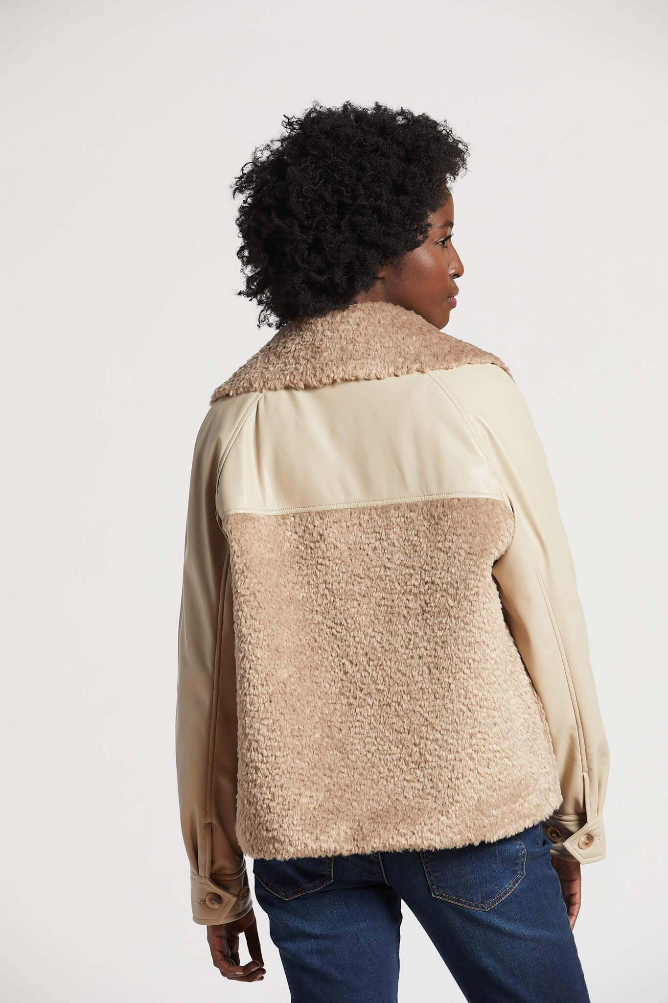 Pico vegan leather bomber jacket w/ faux fur & detachable collar