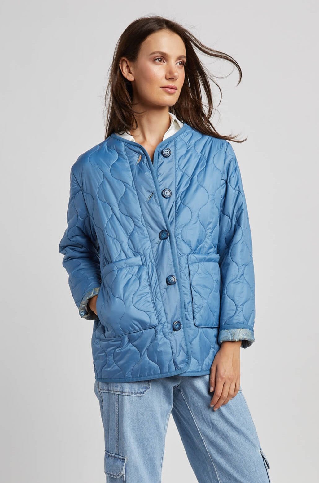 Pina quilted short jacket w/ patch pockets