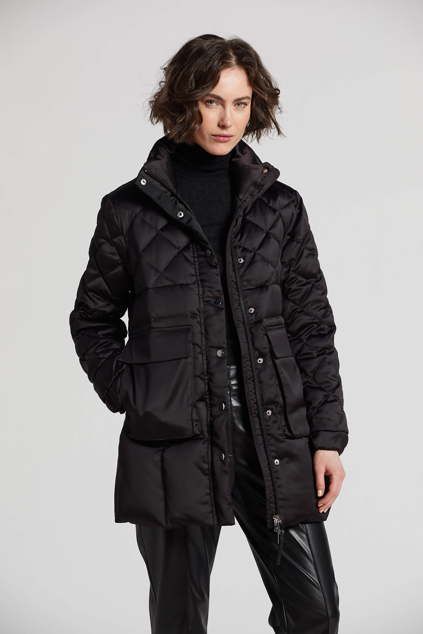 Praline multi quilting mid length down coat