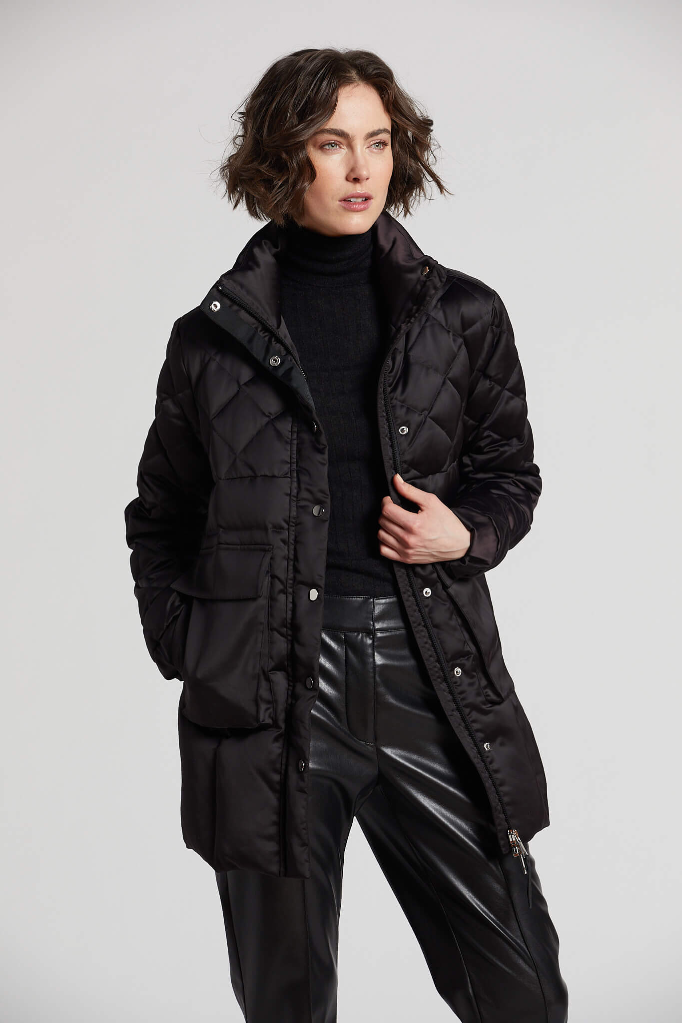 Praline multi quilting mid length down coat
