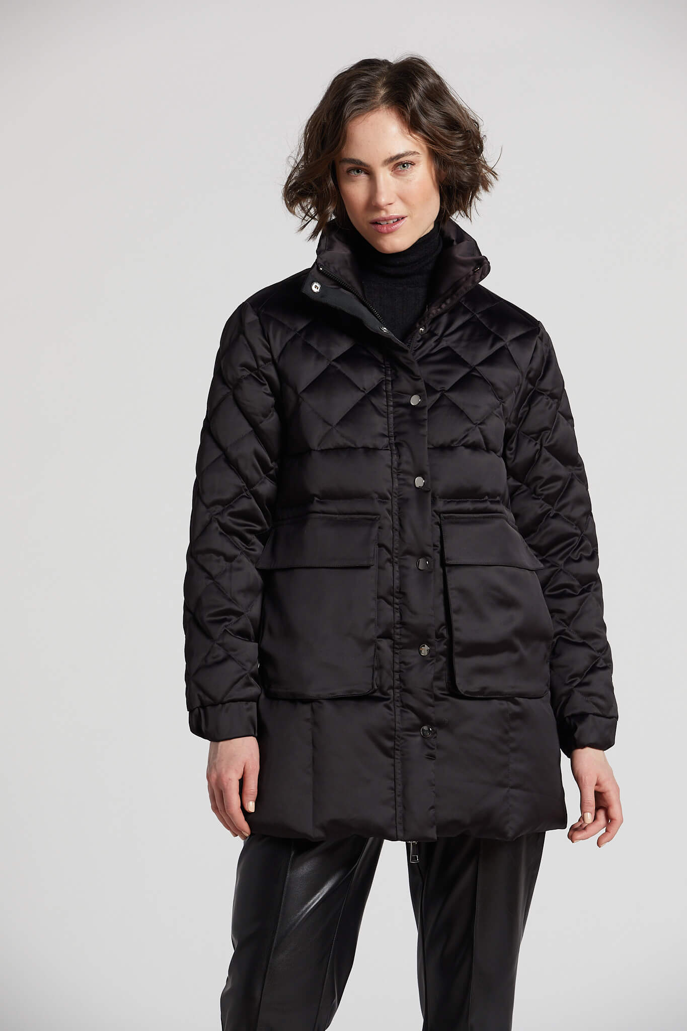 Praline multi quilting mid length down coat