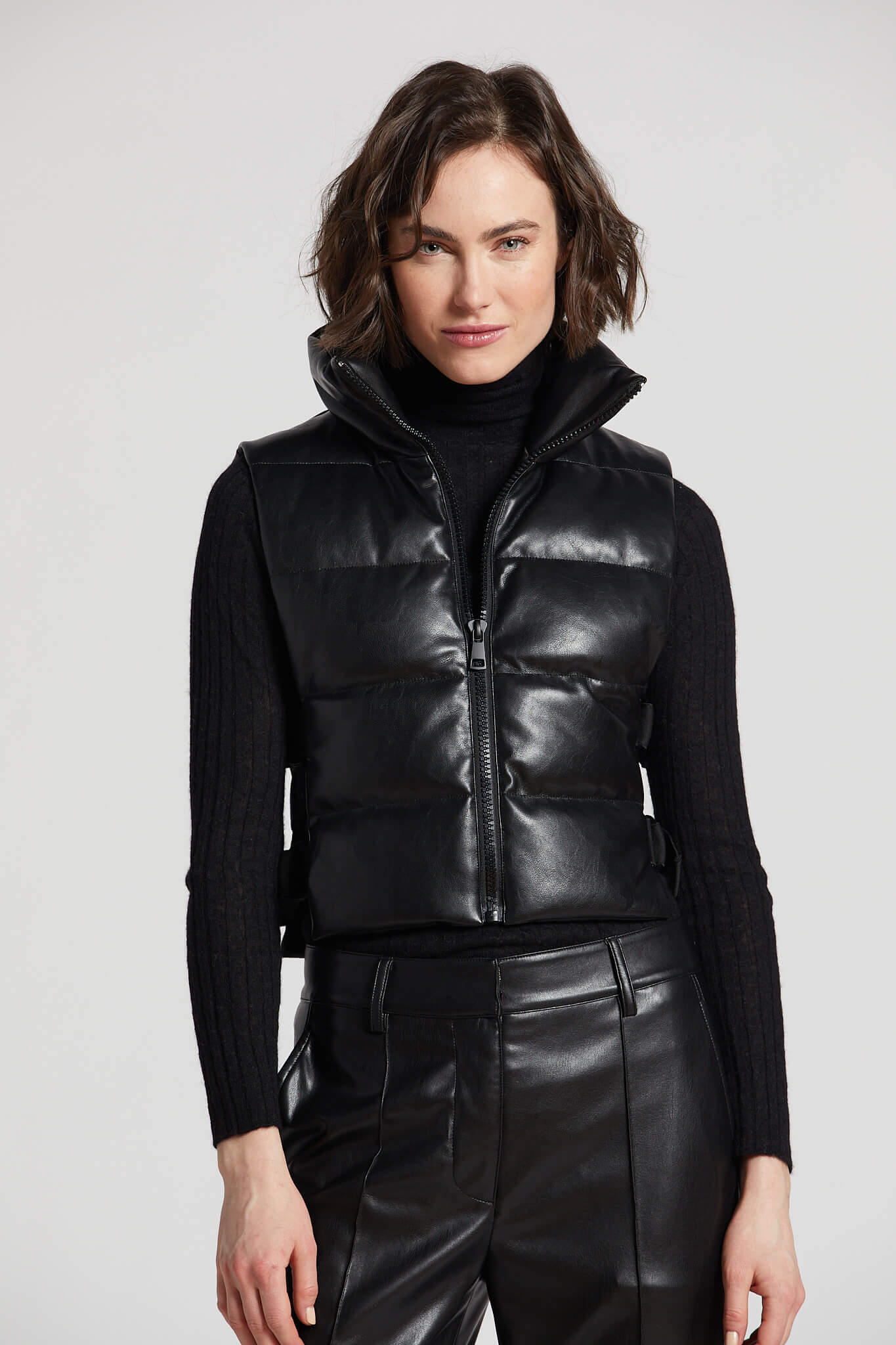 Pretty vegan leather gilet w/ adjustable side buckles