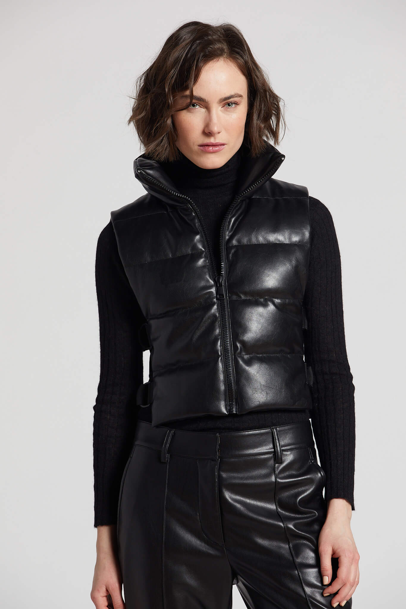 Pretty vegan leather gilet w/ adjustable side buckles
