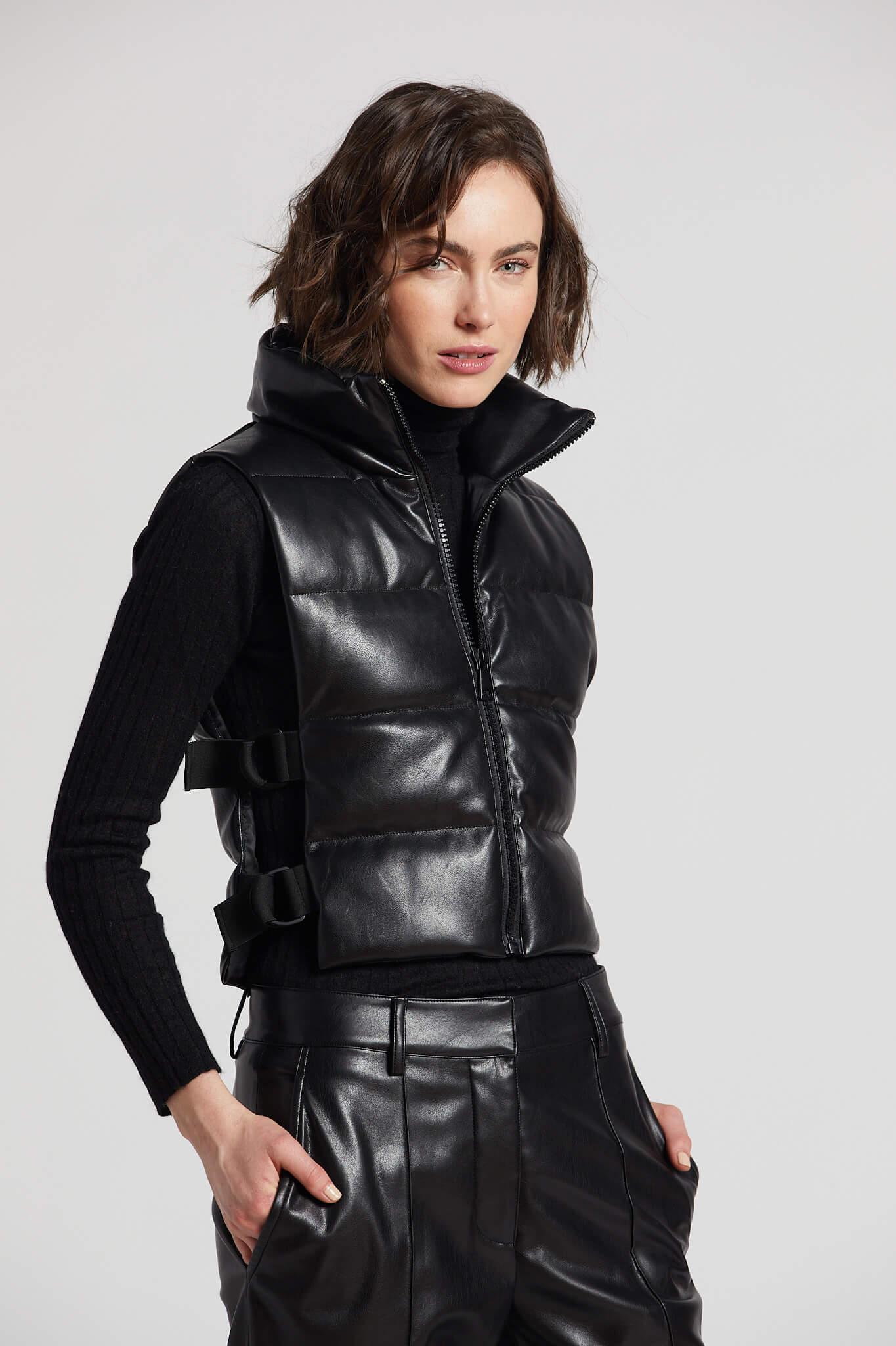 Pretty vegan leather gilet w/ adjustable side buckles