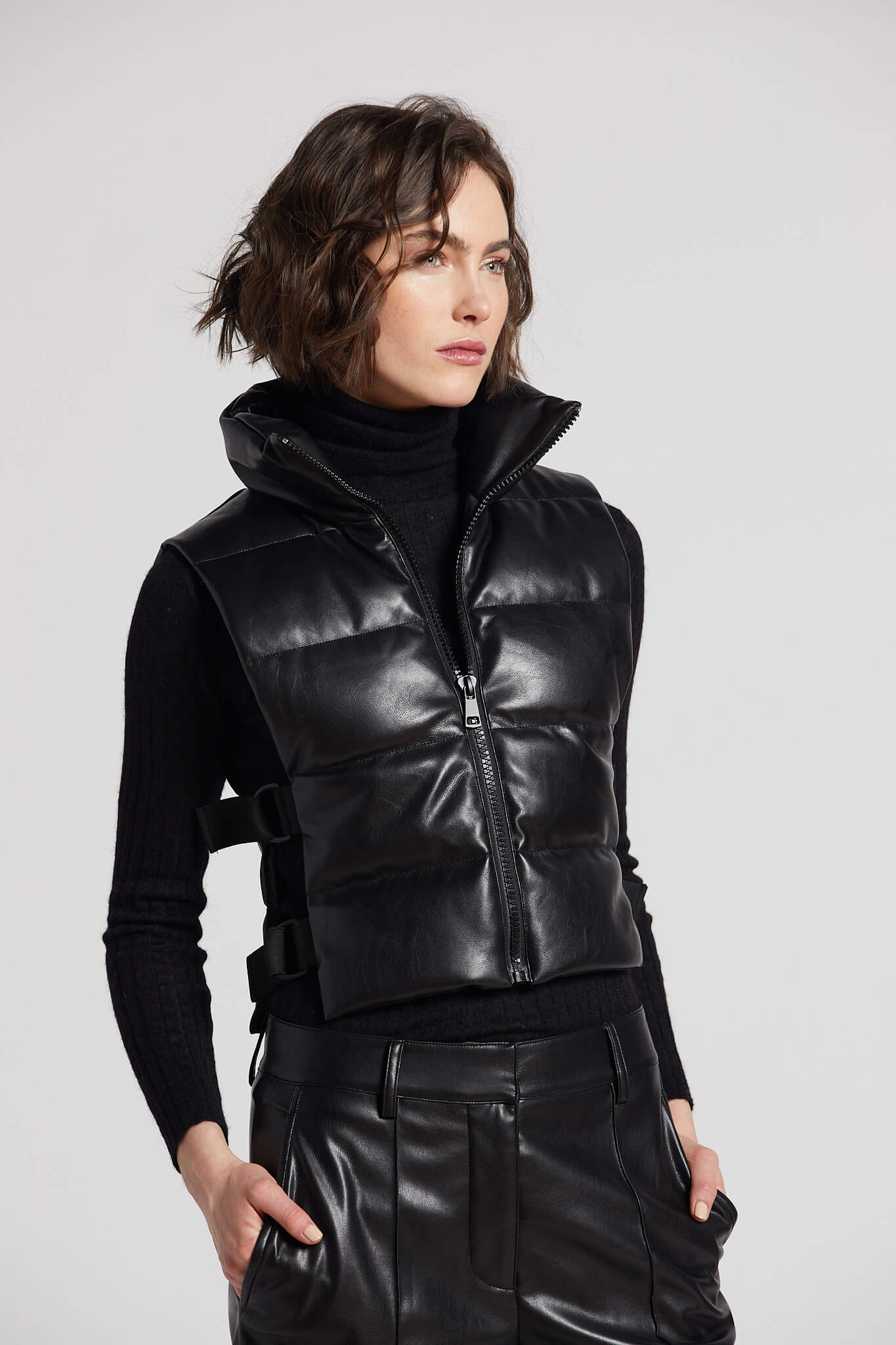Pretty vegan leather gilet w/ adjustable side buckles