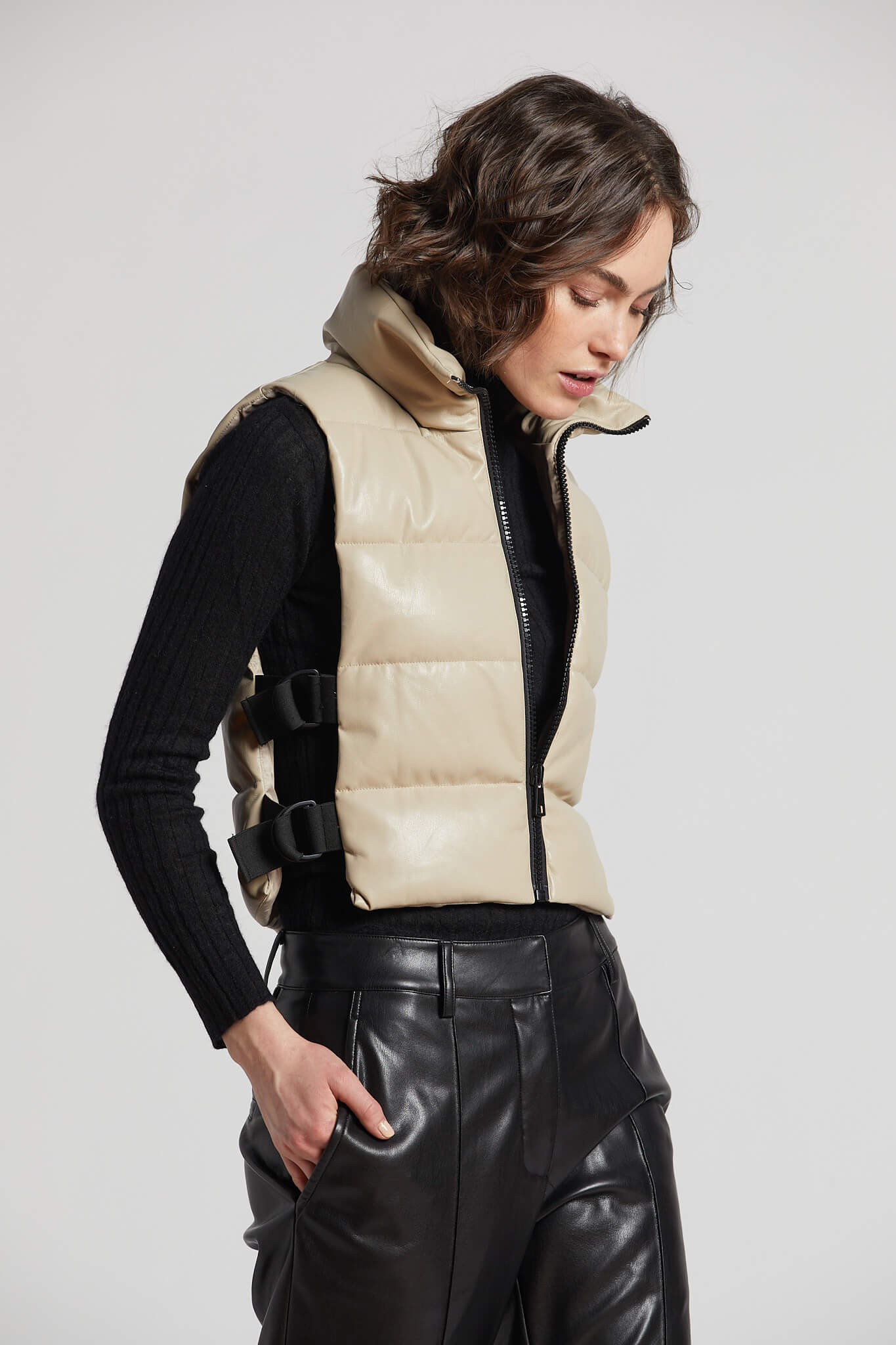 Pretty vegan leather gilet w/ adjustable side buckles