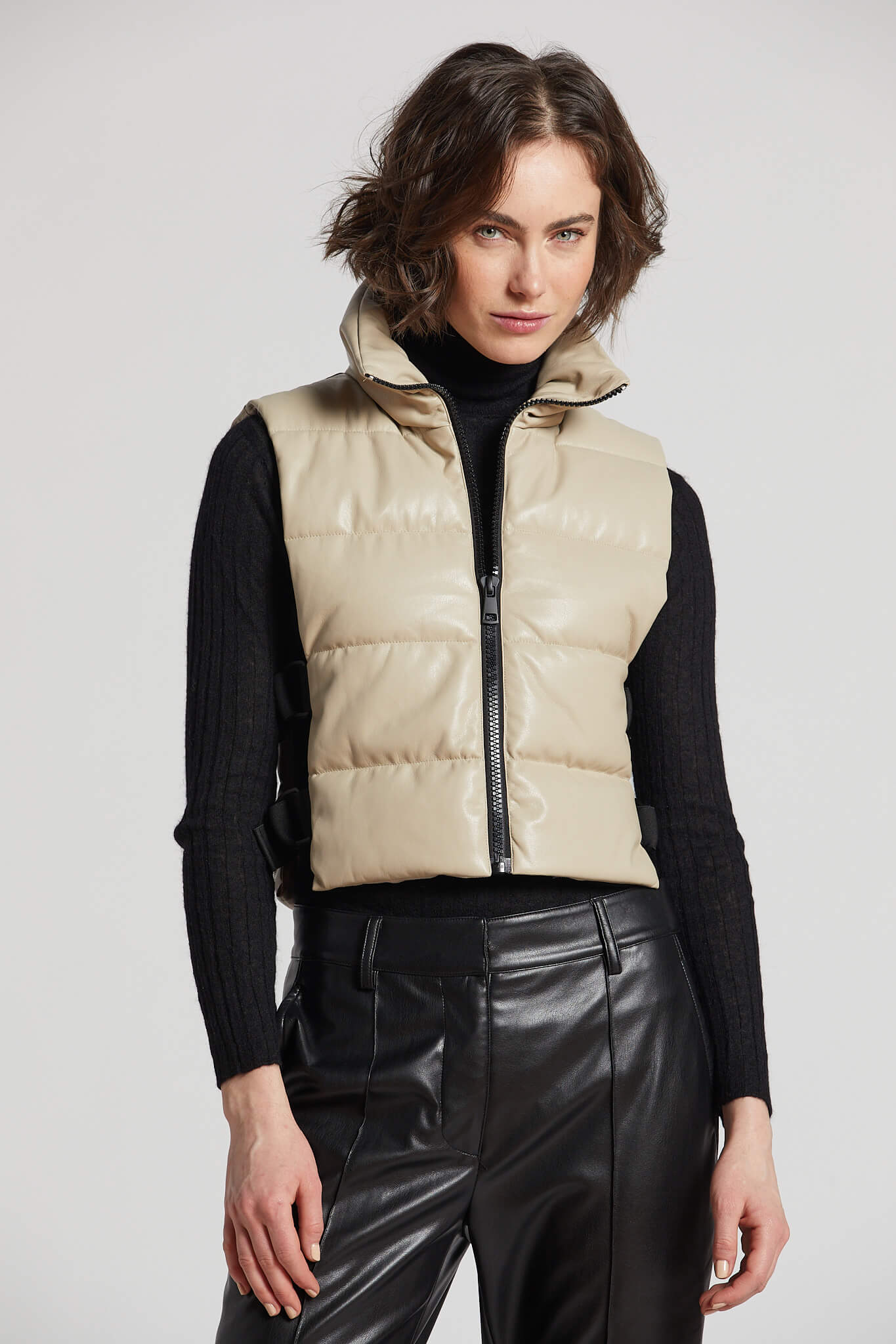 Pretty vegan leather gilet w/ adjustable side buckles