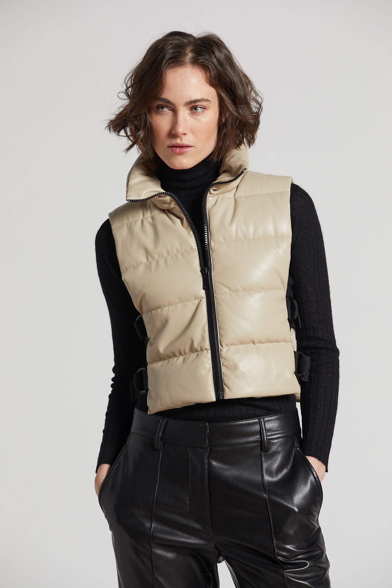 Pretty vegan leather gilet w/ adjustable side buckles