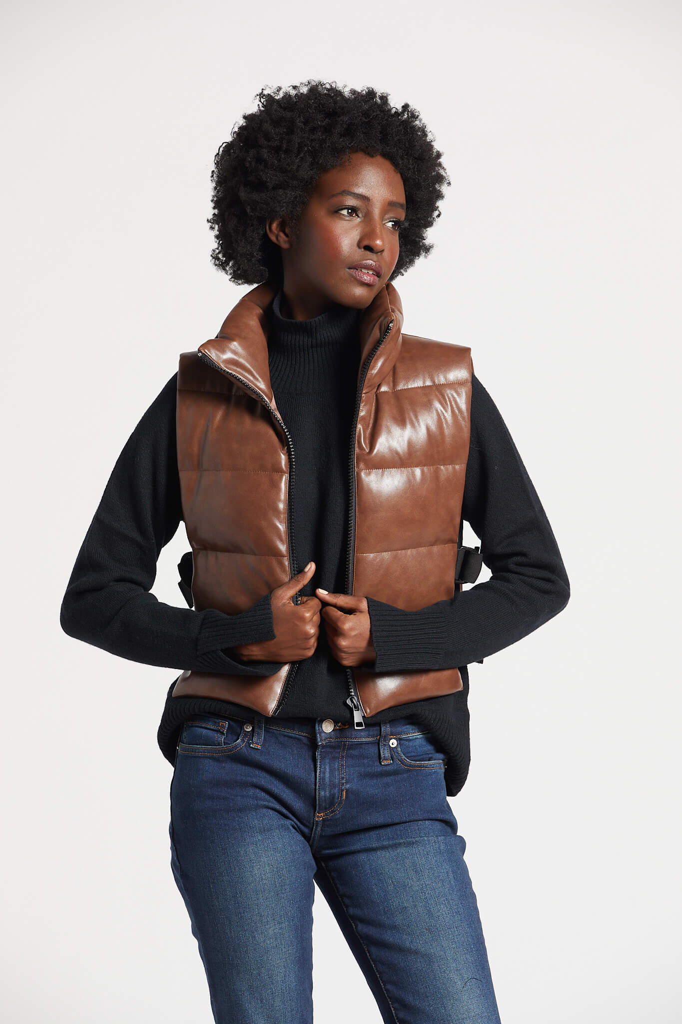 Pretty vegan leather gilet w/ adjustable side buckles