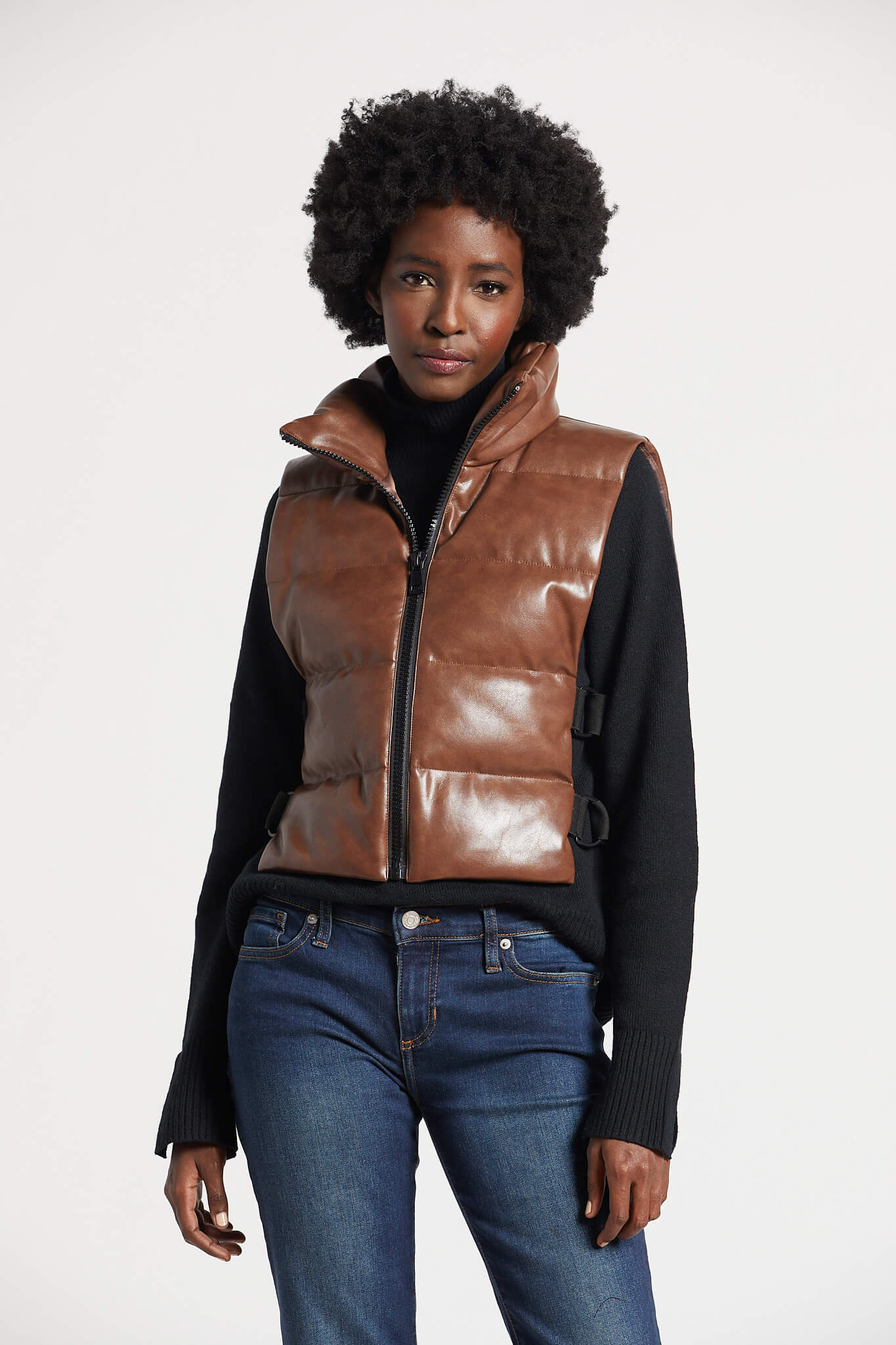 Pretty vegan leather gilet w/ adjustable side buckles