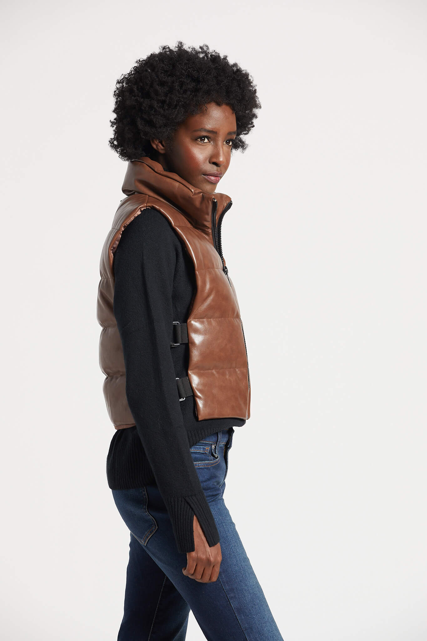 Pretty vegan leather gilet w/ adjustable side buckles