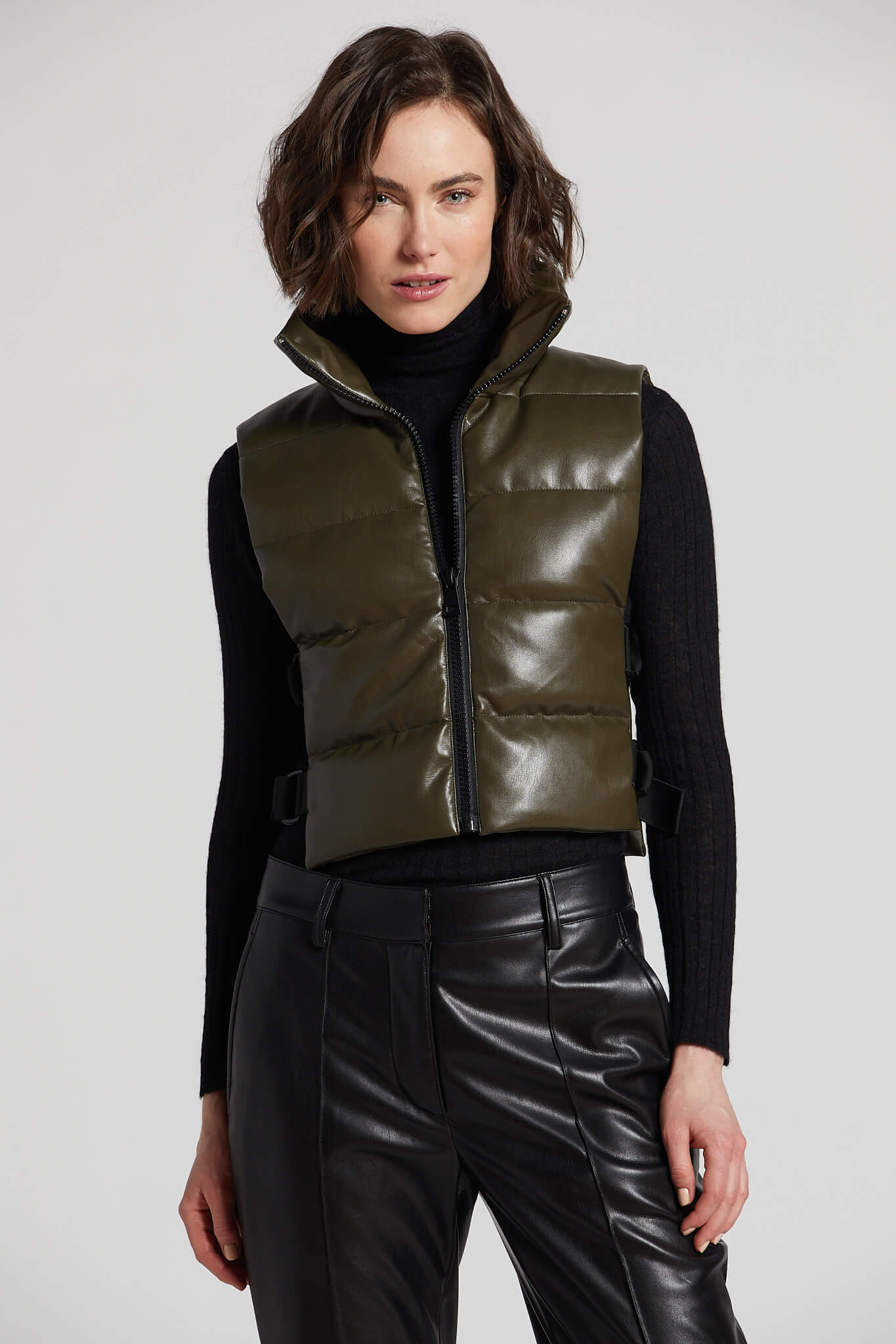 Pretty vegan leather gilet w/ adjustable side buckles