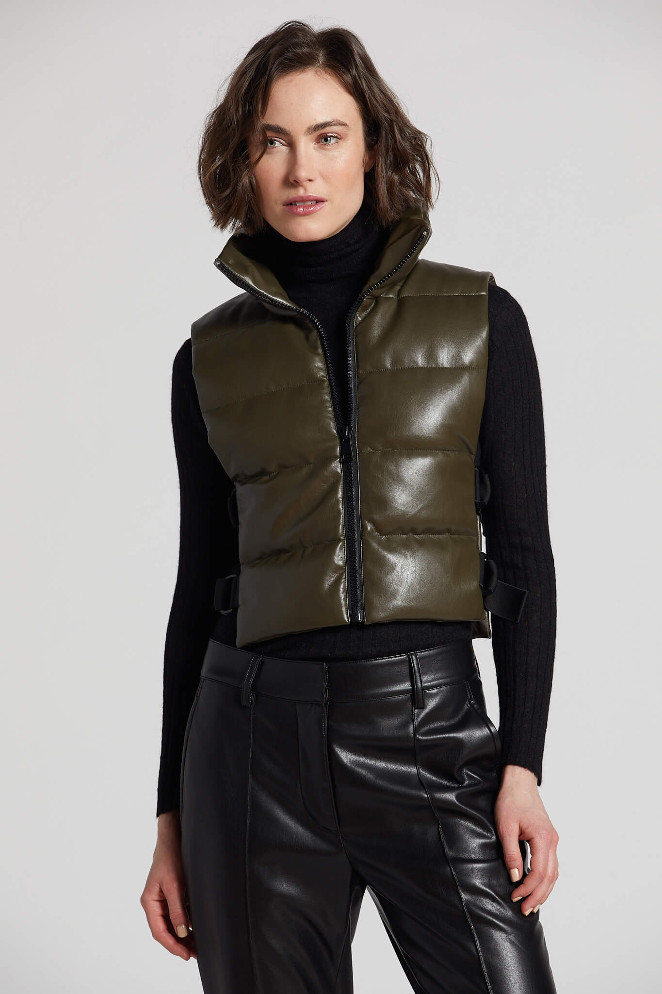 Pretty vegan leather gilet w/ adjustable side buckles