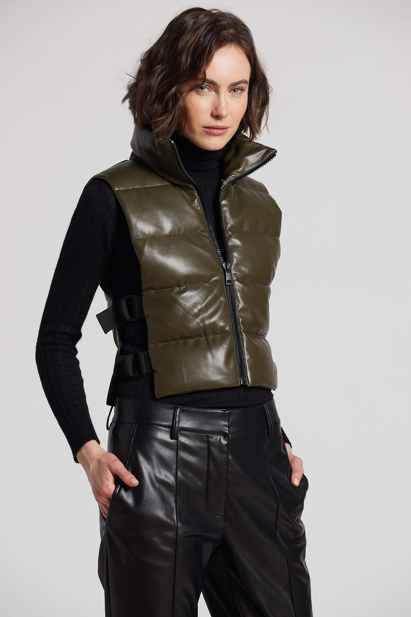 Pretty vegan leather gilet w/ adjustable side buckles