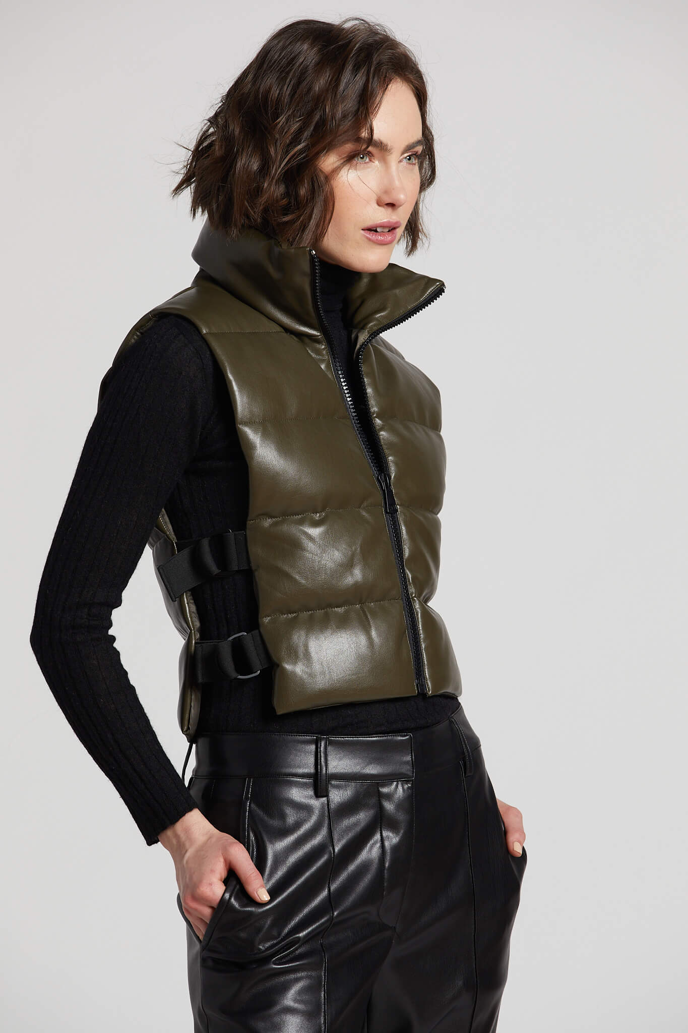 Pretty vegan leather gilet w/ adjustable side buckles