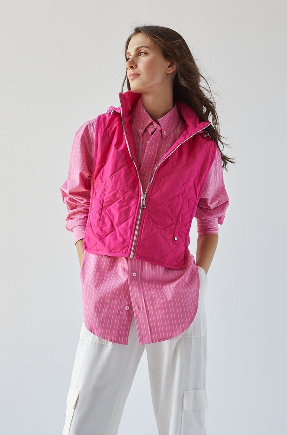 Romy quilted sleeveless vest w/ removable hood