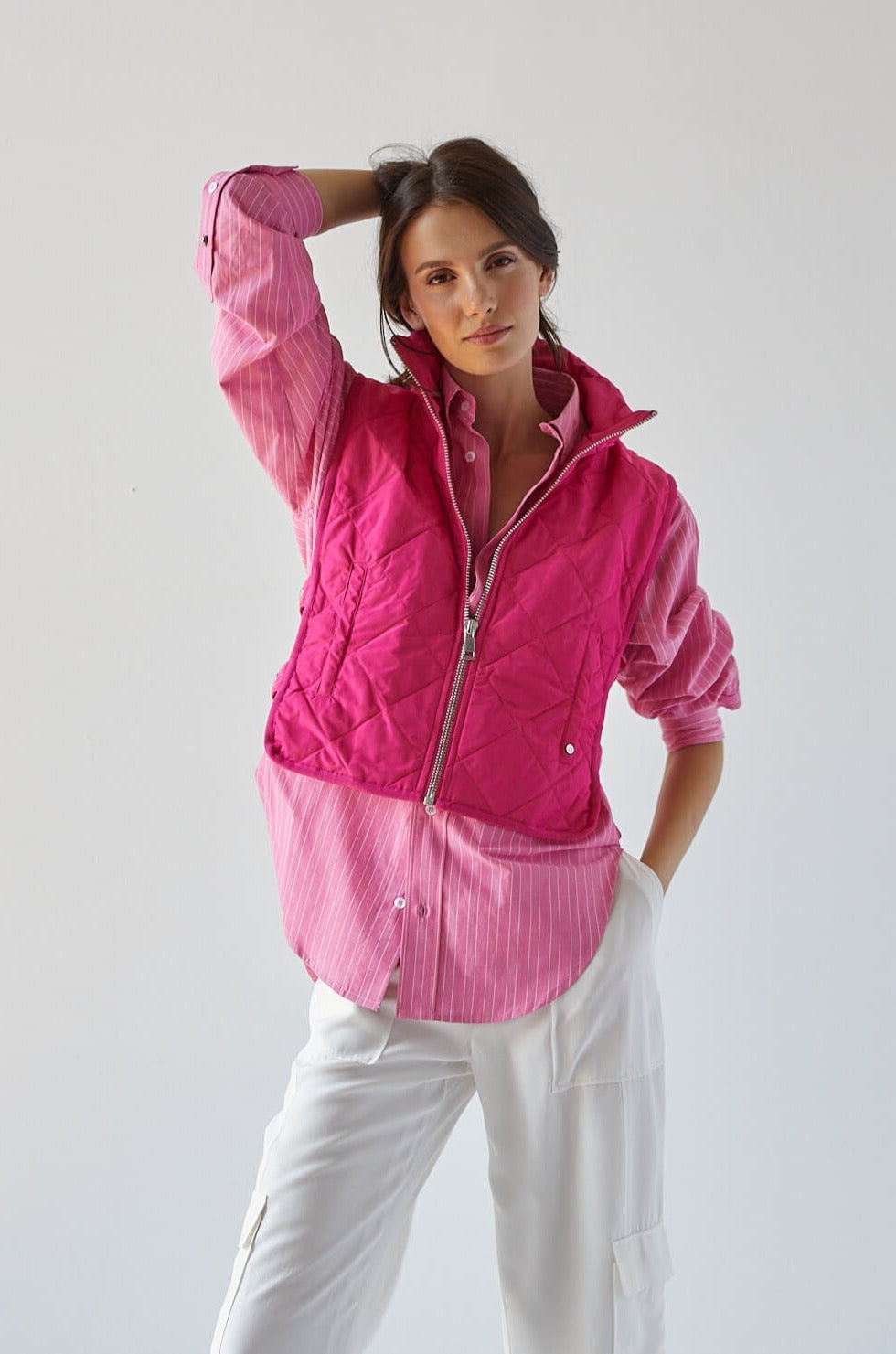 Romy quilted sleeveless vest w/ removable hood