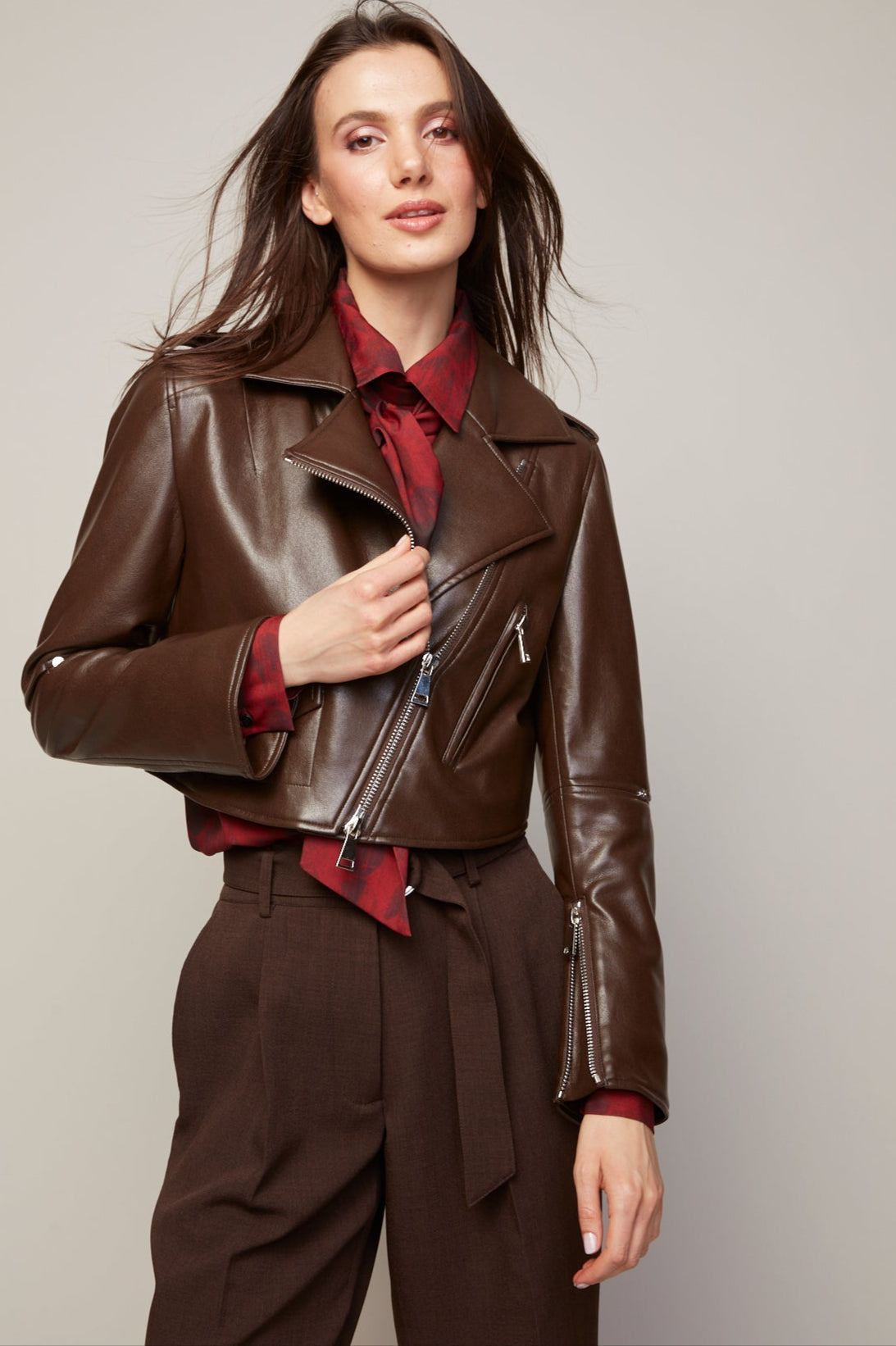Tyra stretch vegan leather biker jacket