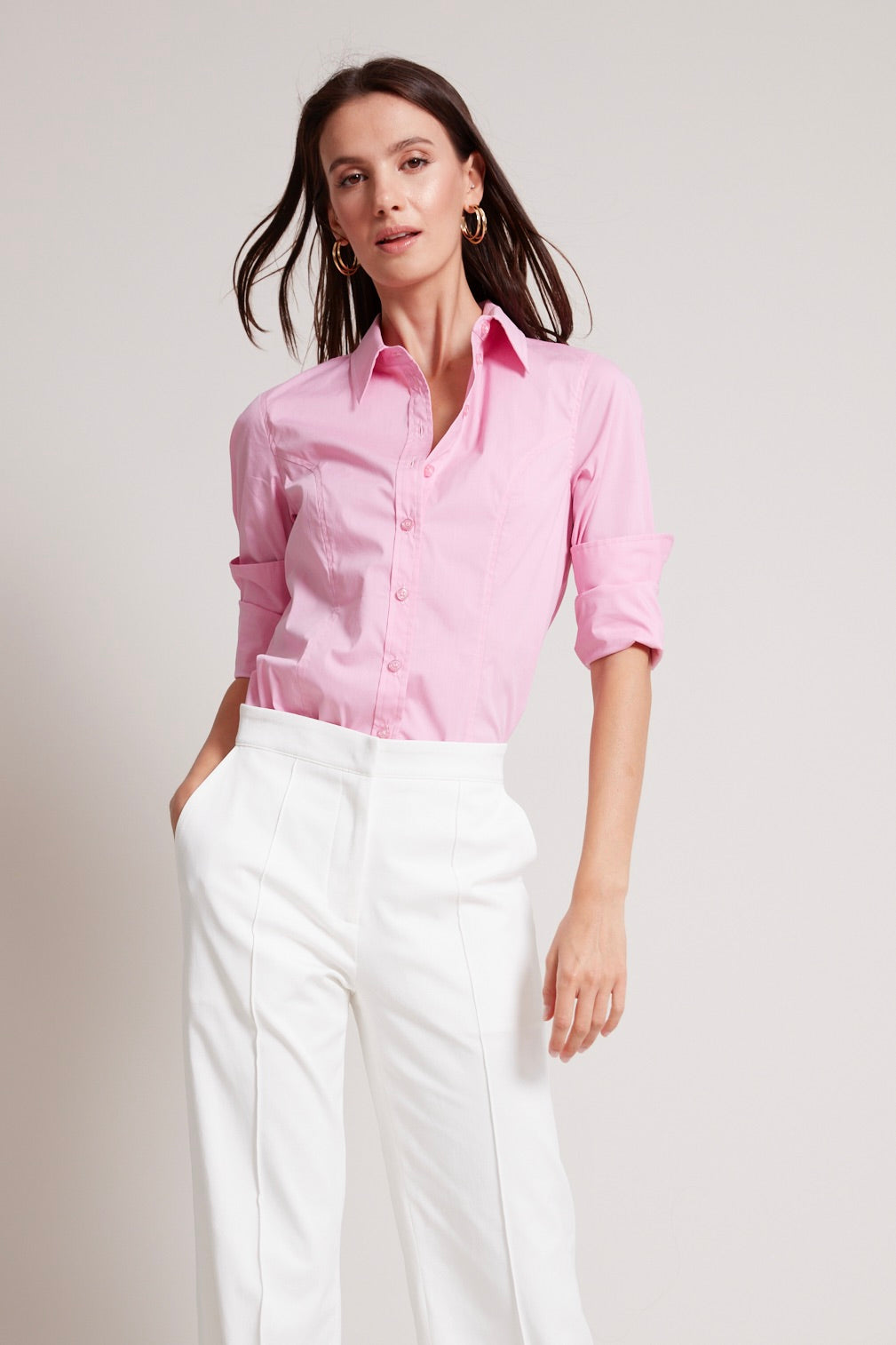 Tina princess cut semi-fitted buttoned down stretch shirt