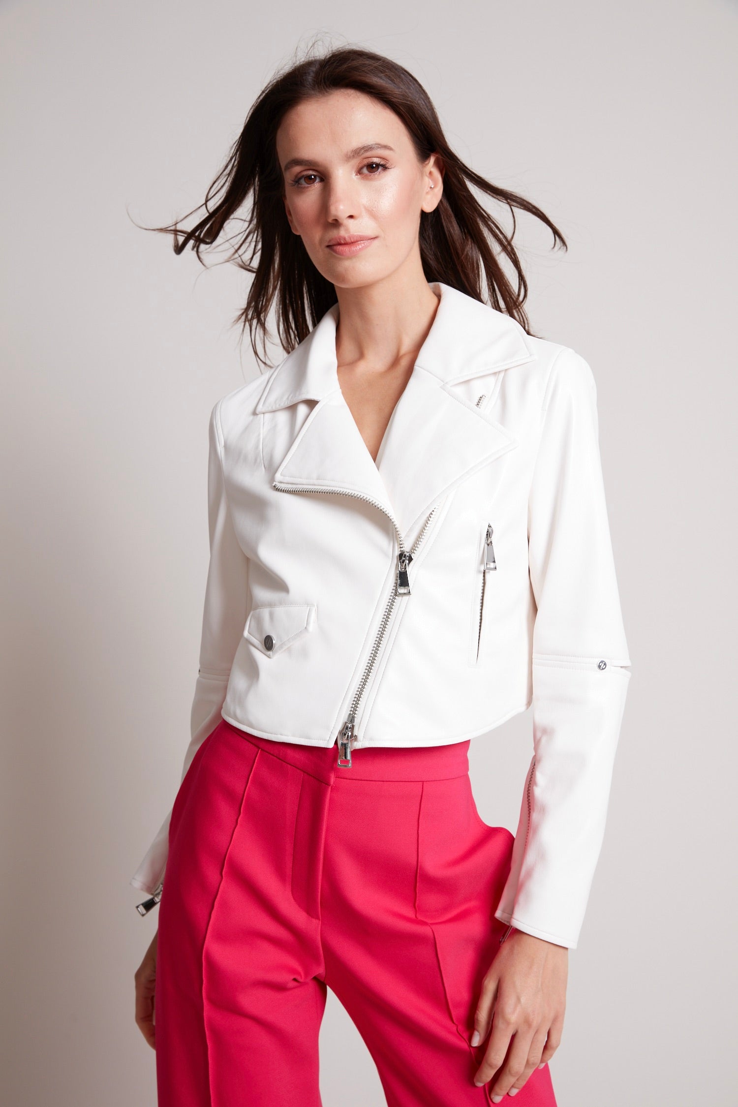 Tyra cropped vegan leather biker jacket