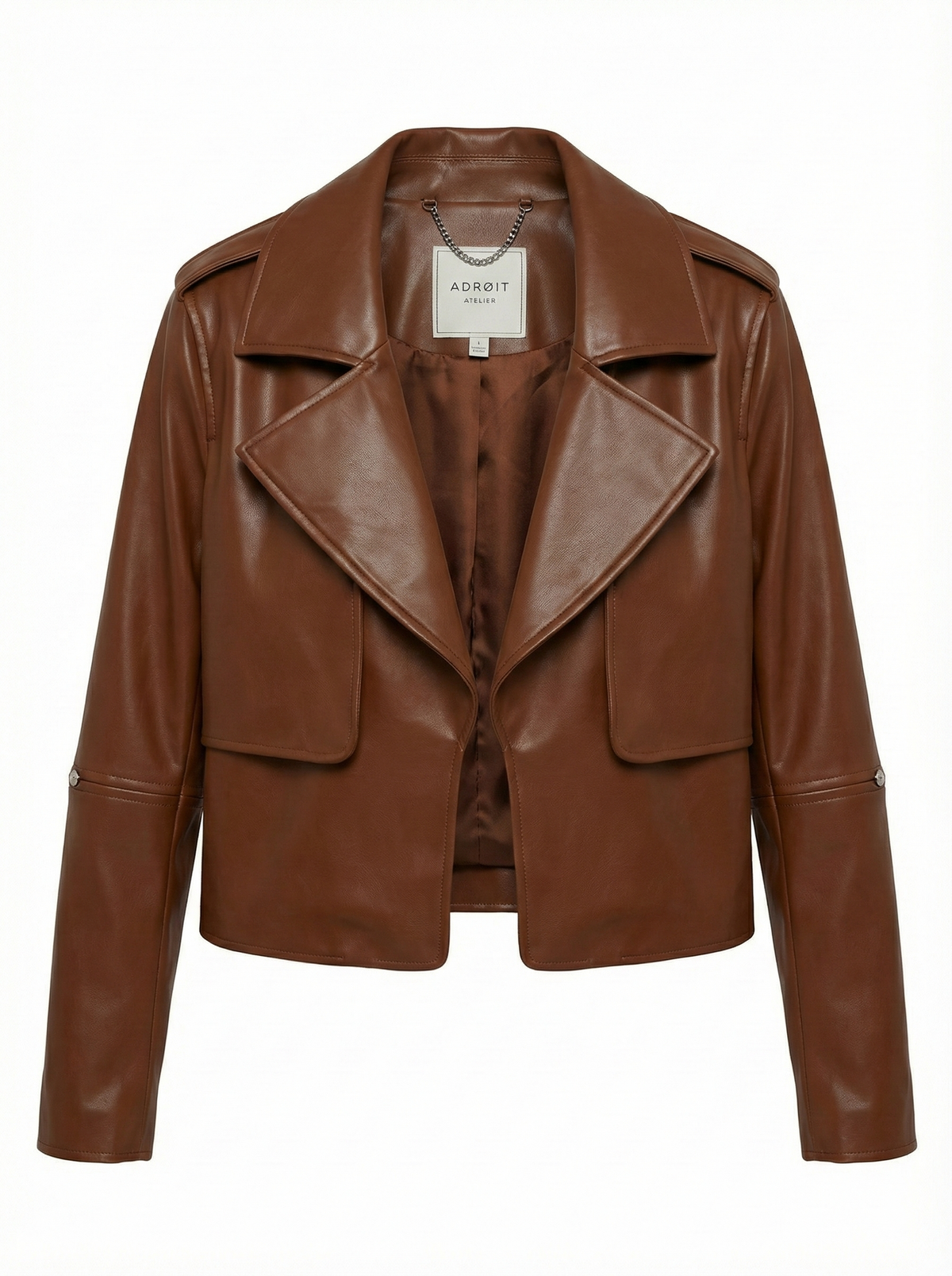 Camille, open front vegan leather jacket
