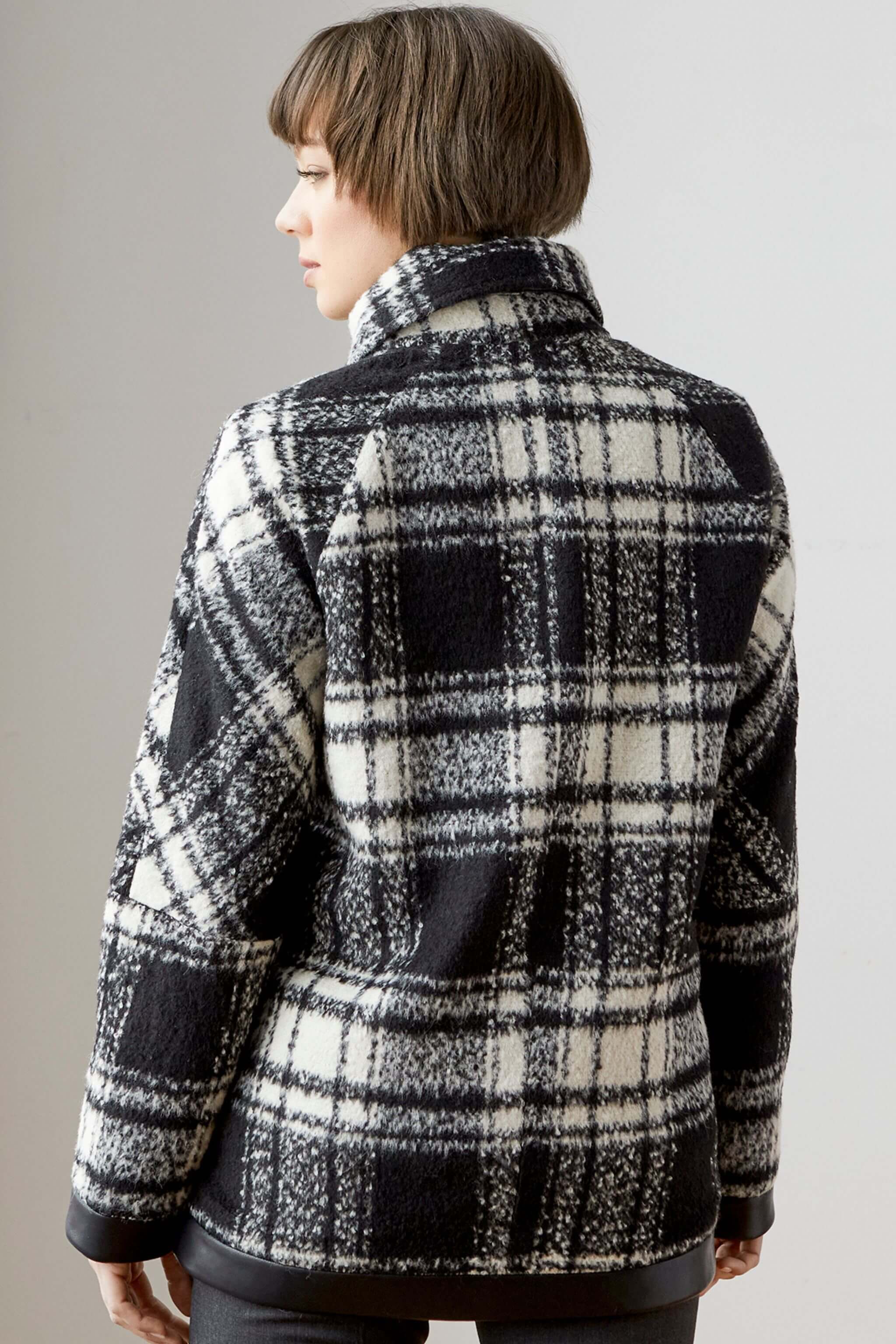 Jordan trendy plaid boucle peacoat with vegan leather trim