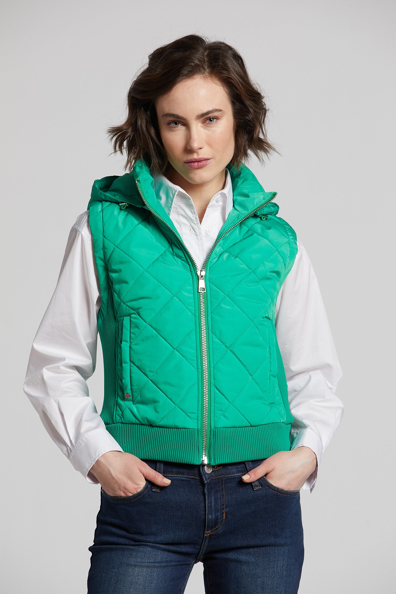 Nadege quilted sleeveless vest with detachable hood
